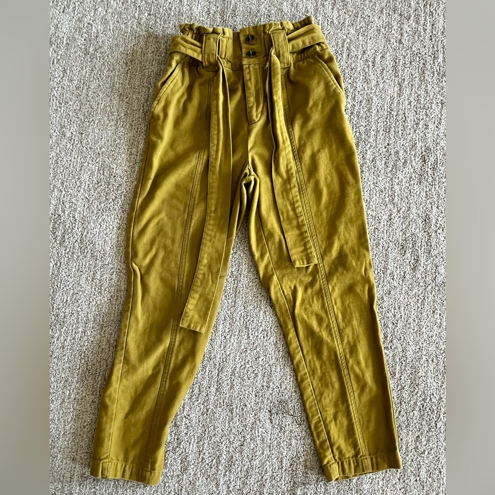 Mustard Yellow Tie Paperbag Dress Pants